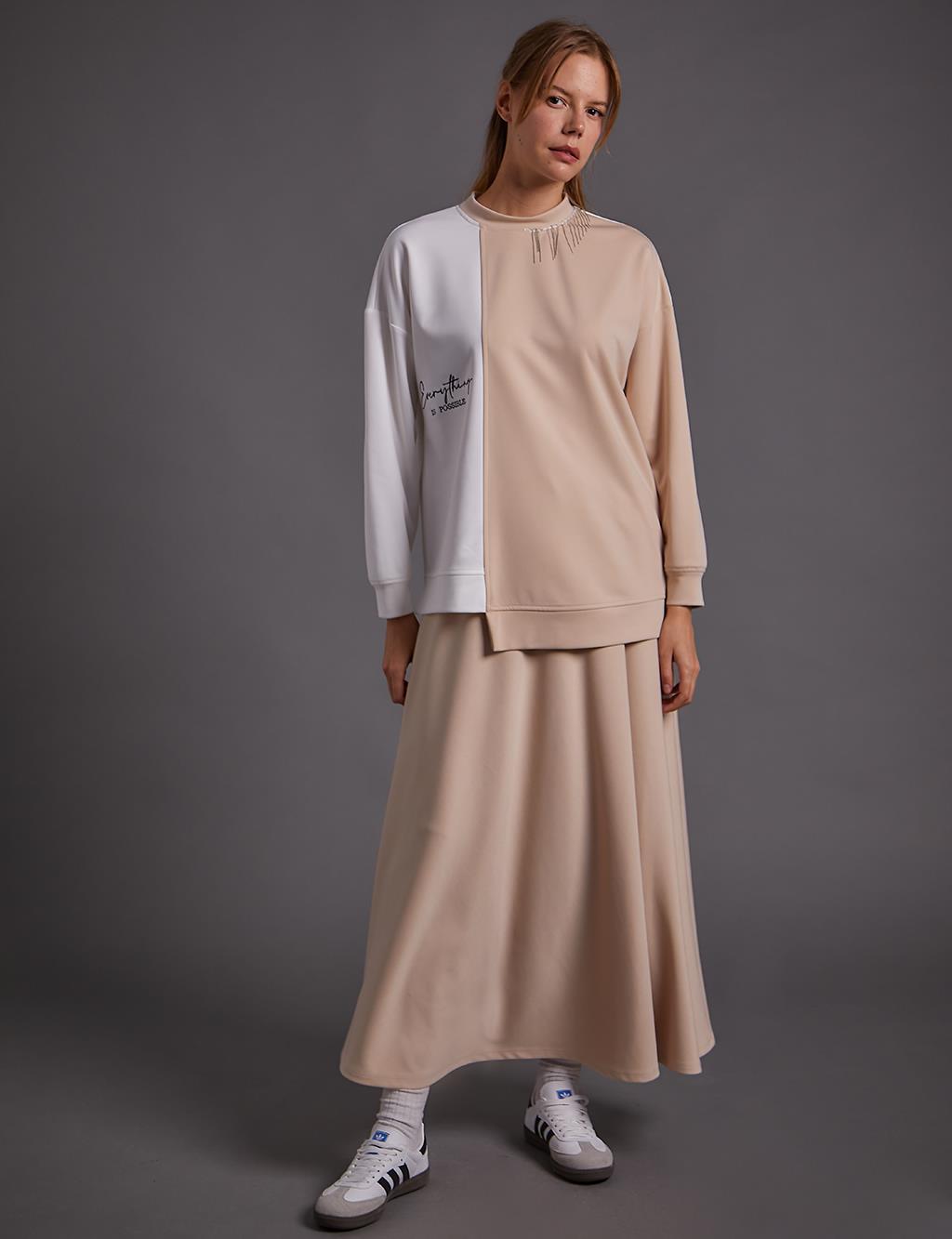 Garnished Skirt Double Suit Beige