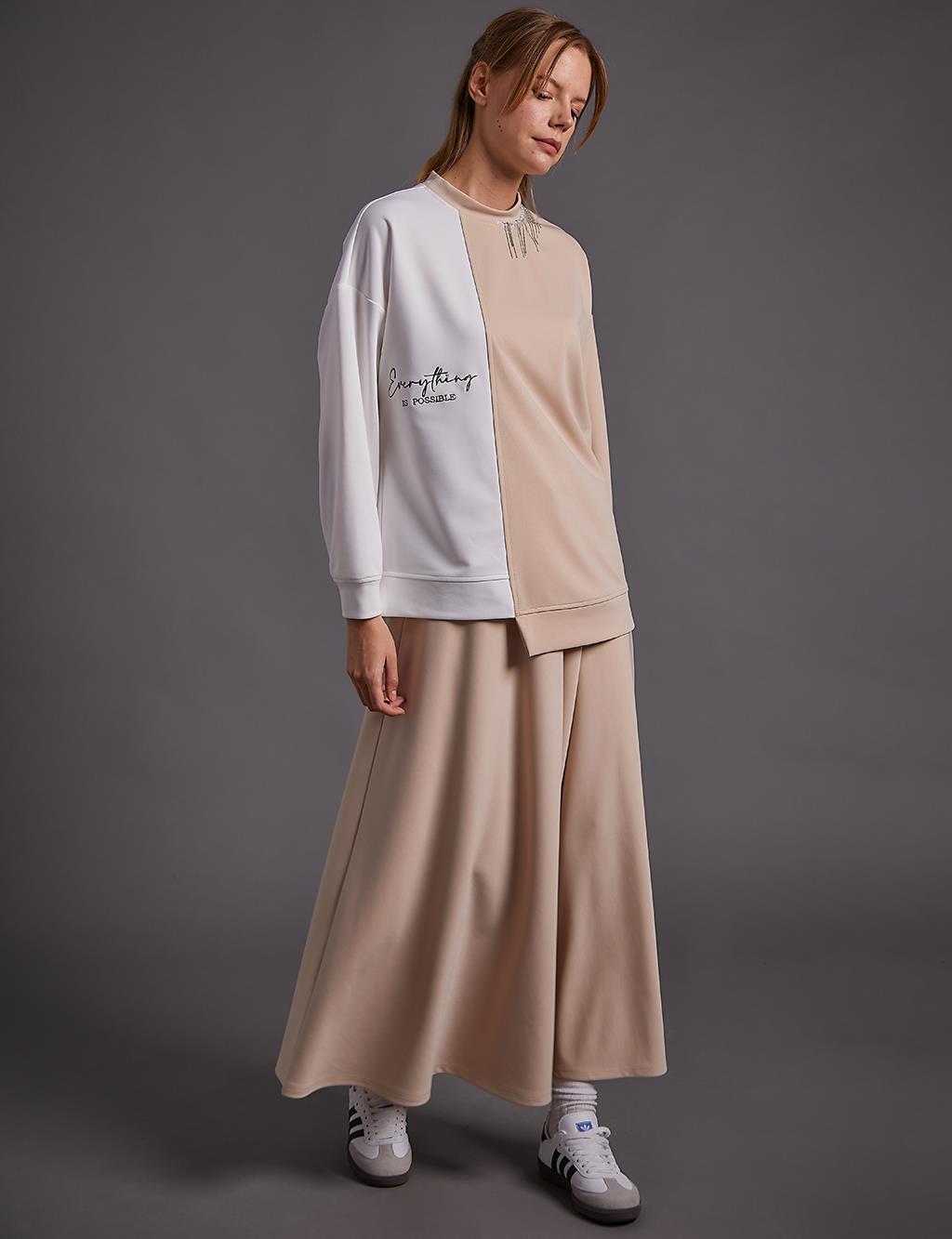 Garnished Skirt Double Suit Beige