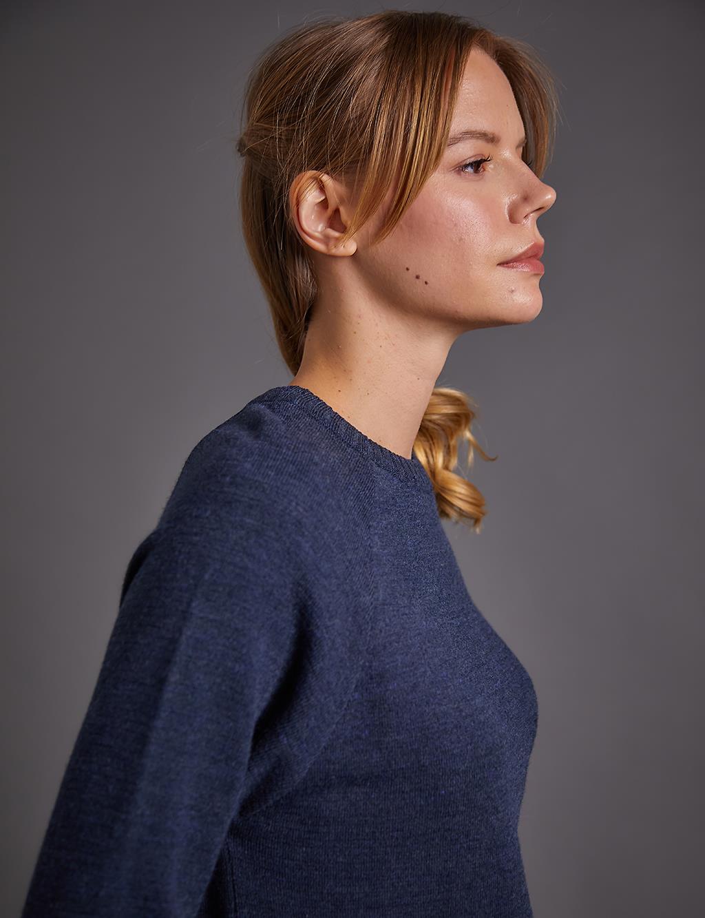 Ribbed Detail Zero Neckline Navy Blue Knit Tunic