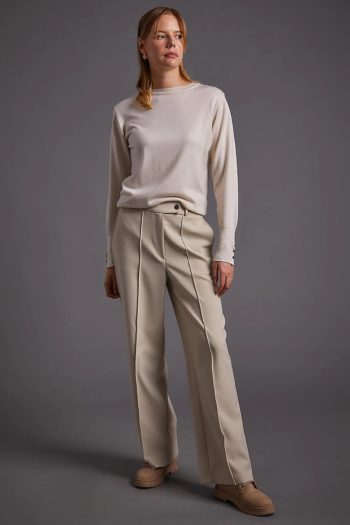 Ironed Wide Leg Trousers Stone