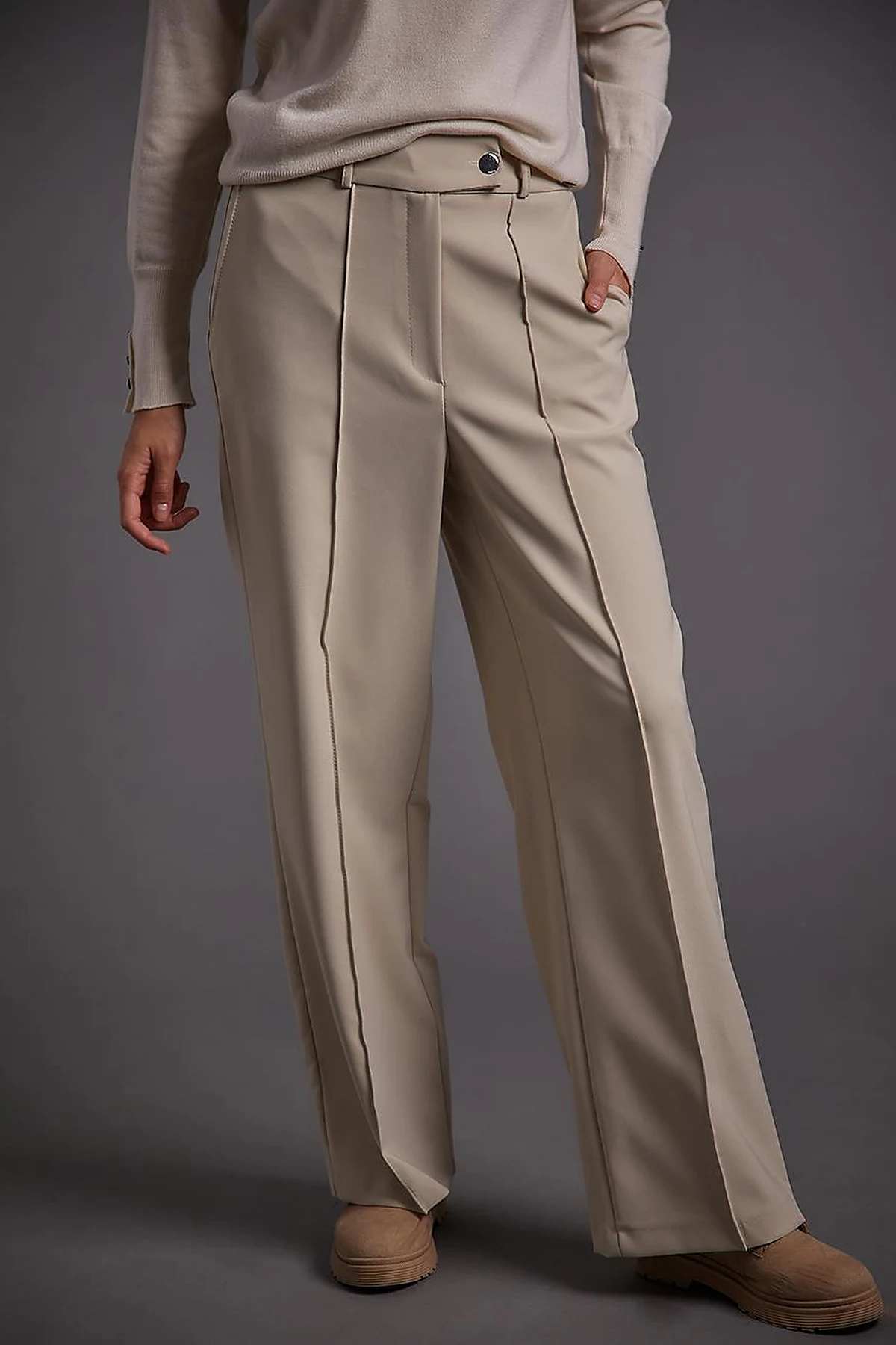 Ironed Wide Leg Trousers Stone