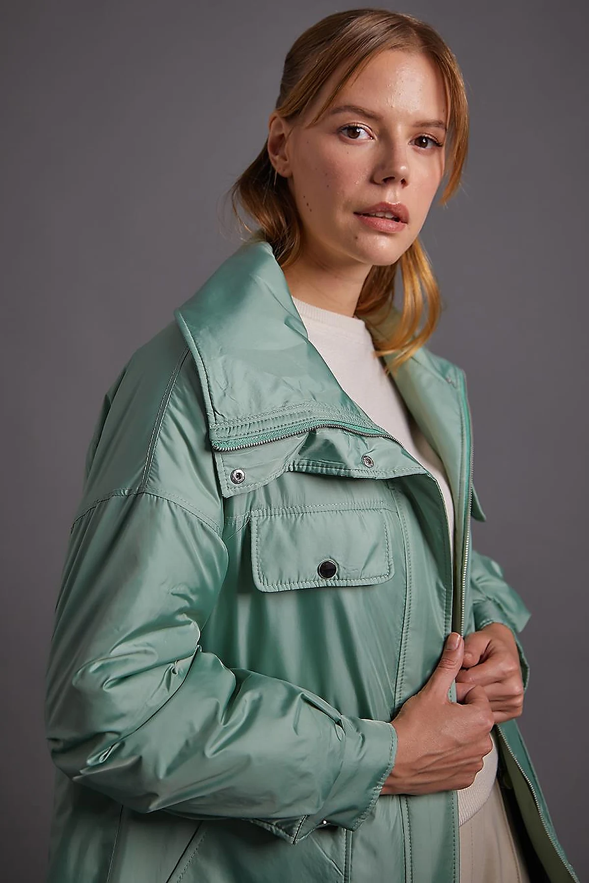 Pocket Detailed Drawstring Waist Coat Ice Green