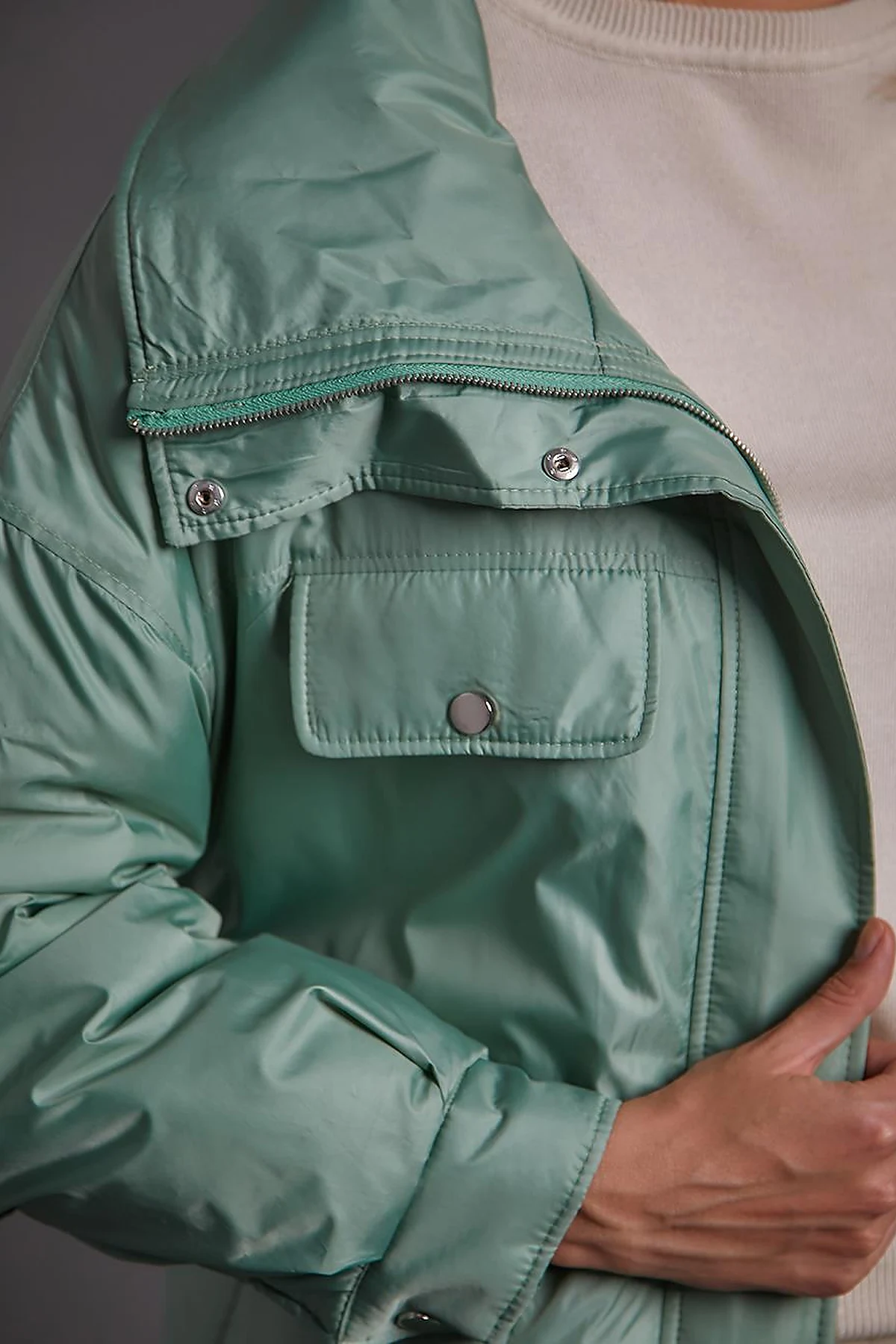 Pocket Detailed Drawstring Waist Coat Ice Green