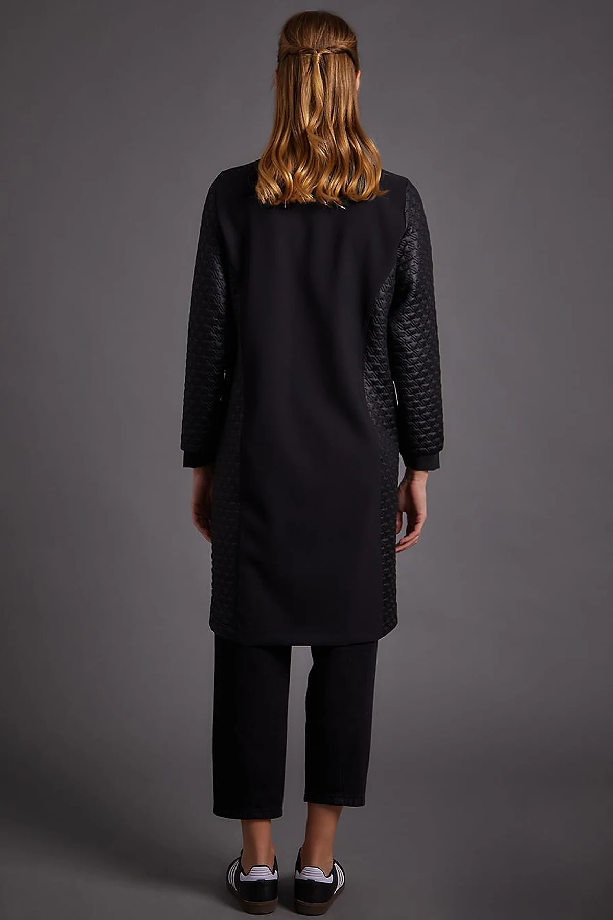 Houndstooth Textured High Collar Tunic Black