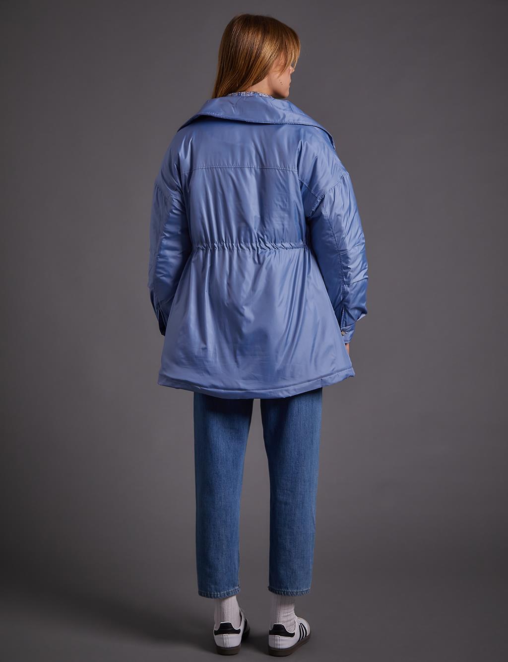 Pocket Detailed Drawstring Waist Coat Dirty Blue
