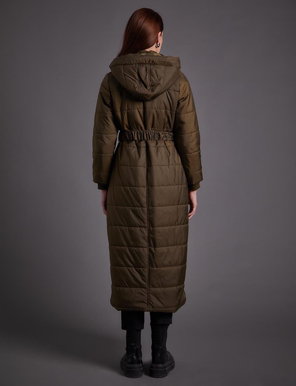 Belted Hooded Anorak Coat Khaki