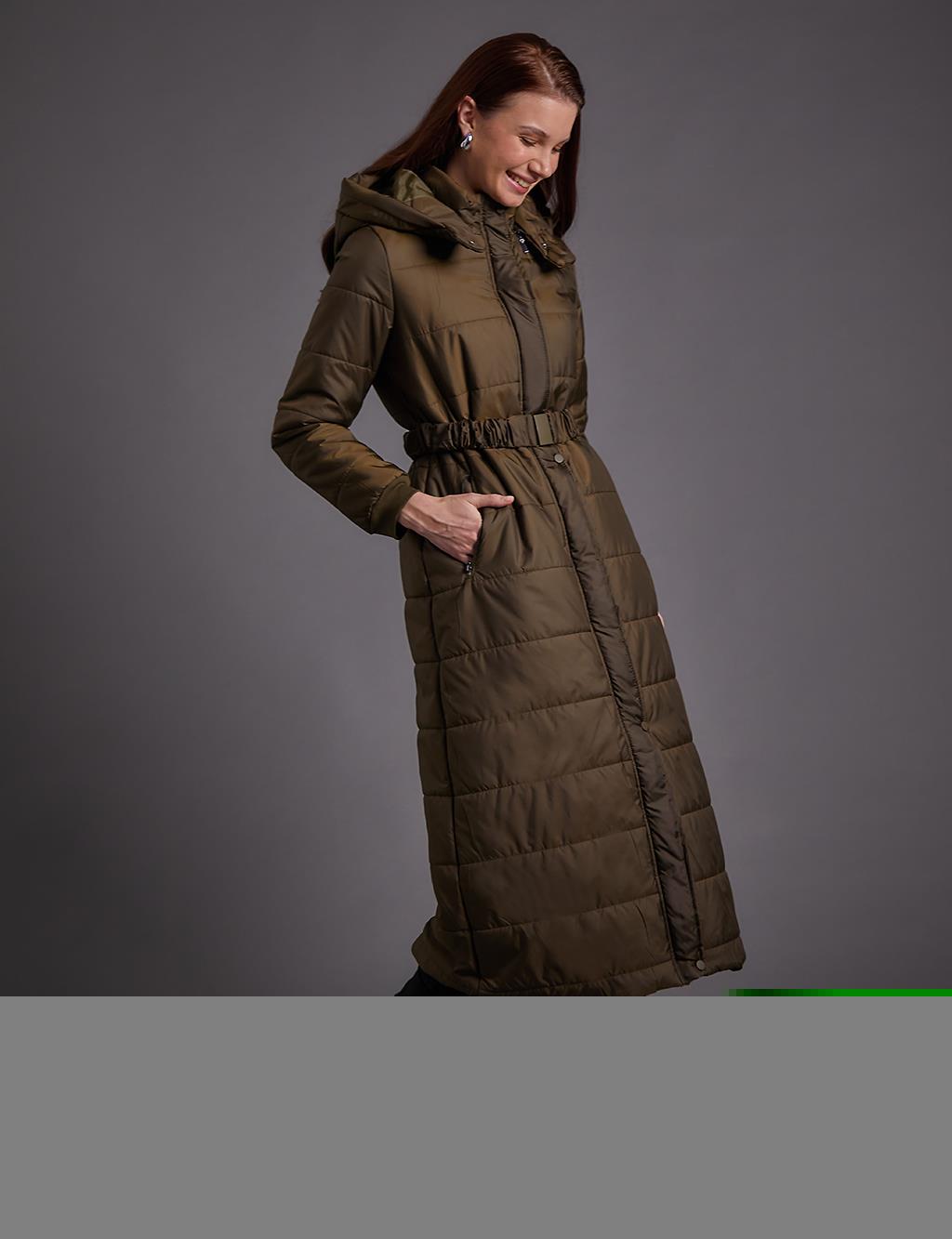 Belted Hooded Anorak Coat Khaki