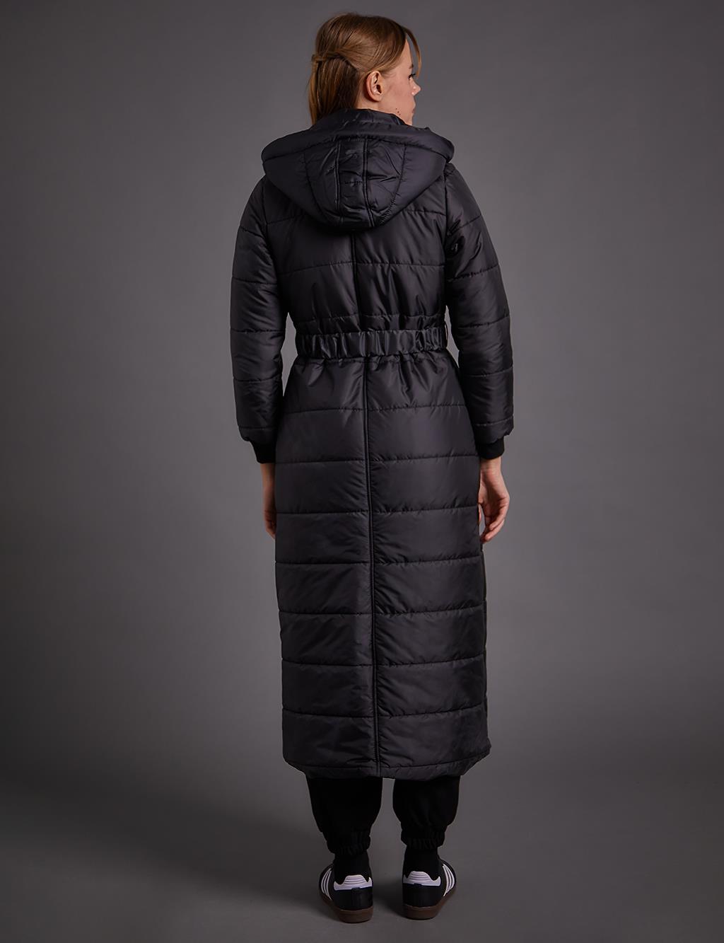 Belted Hooded Anorak Coat Black