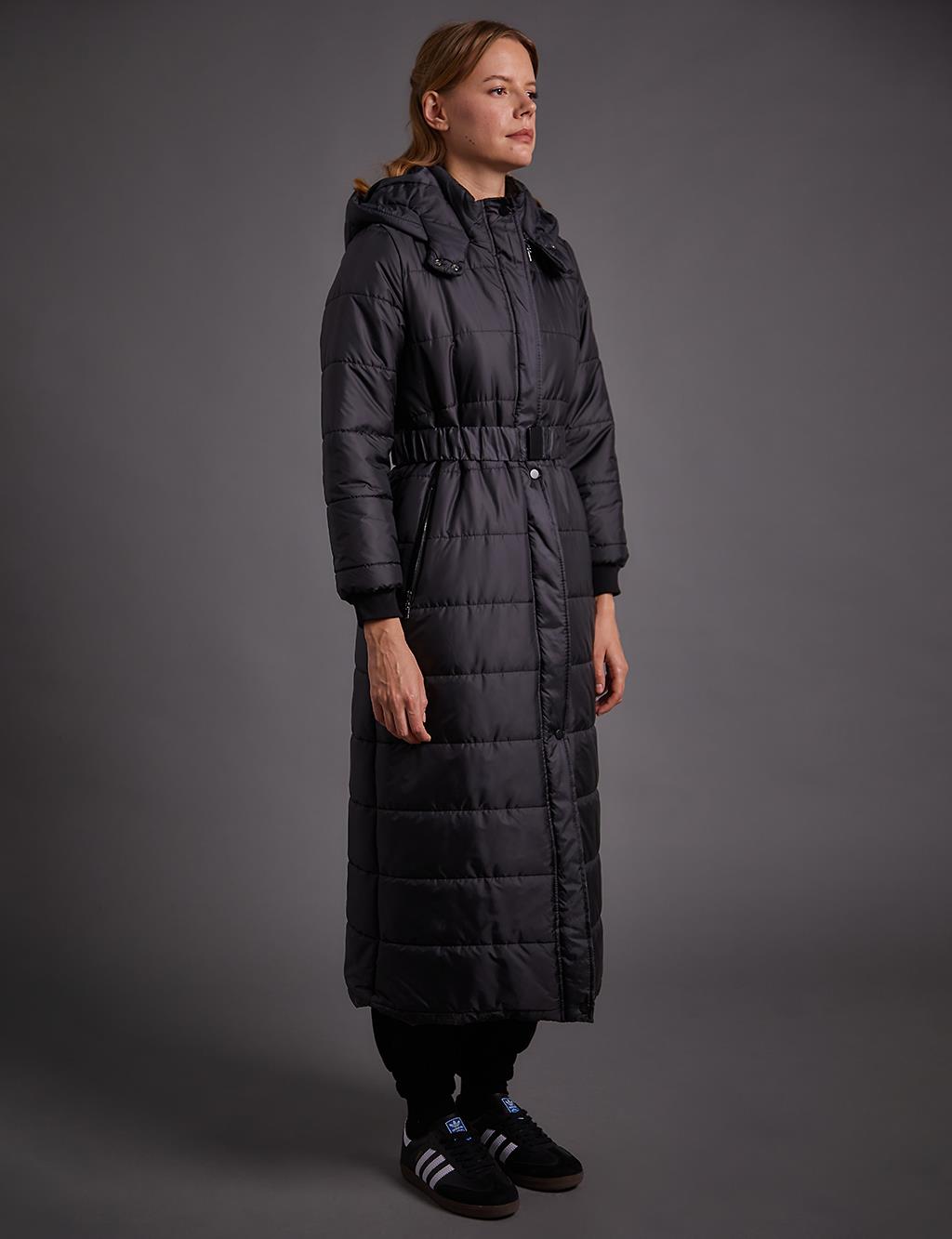 Belted Hooded Anorak Coat Black