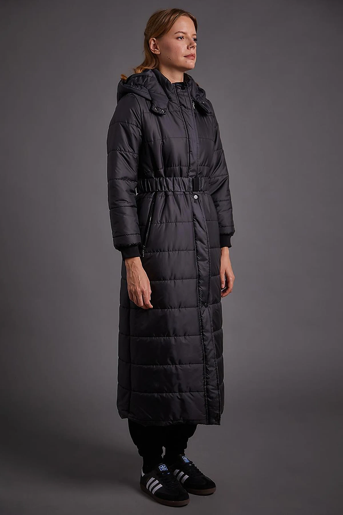 Belted Hooded Anorak Coat Black