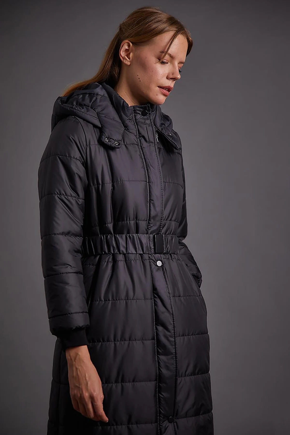Belted Hooded Anorak Coat Black