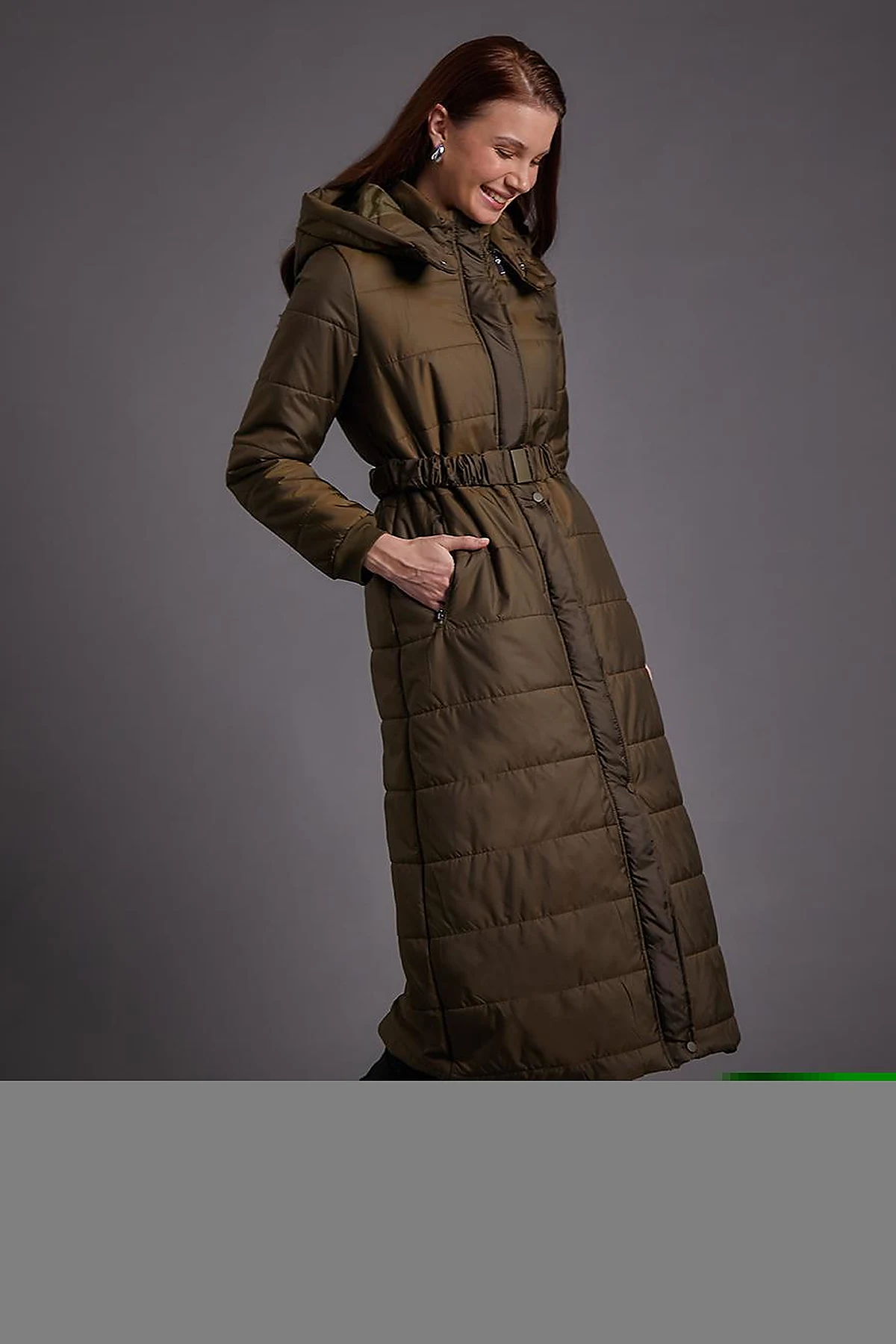 Belted Hooded Anorak Coat Khaki