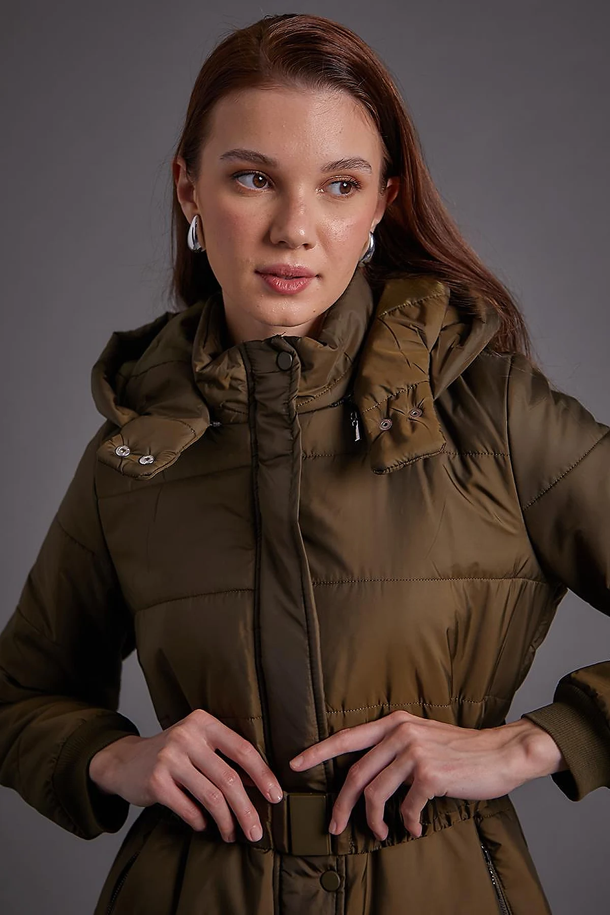 Belted Hooded Anorak Coat Khaki