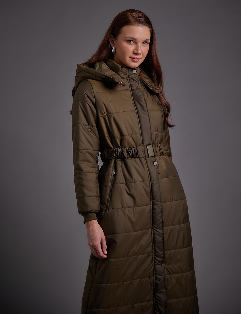 Belted Hooded Anorak Coat Khaki