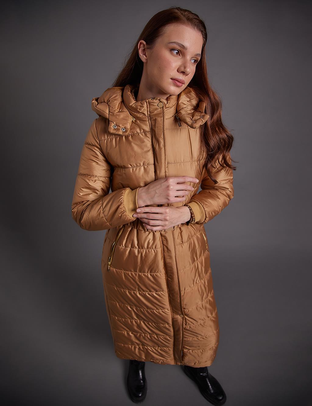 Belted Hooded Anorak Coat Dark Beige