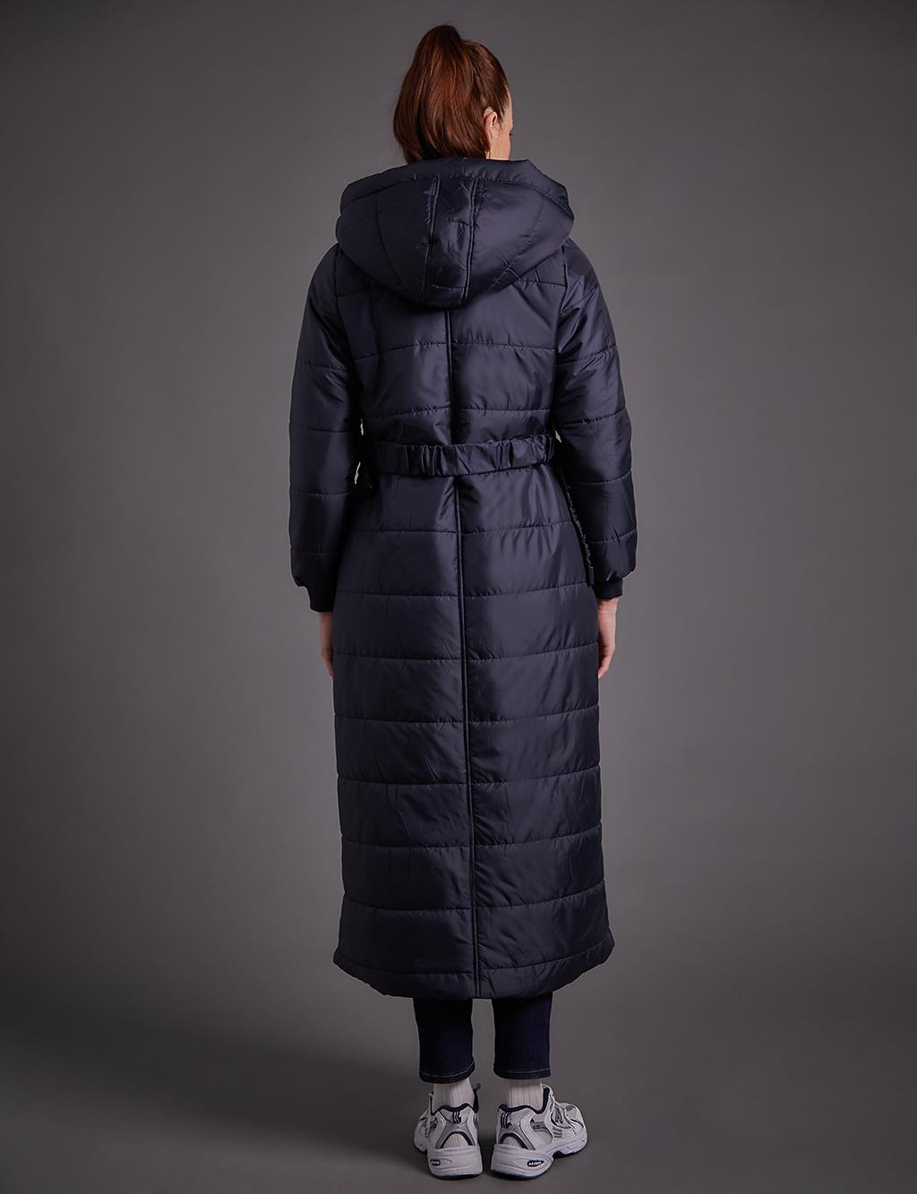 Belted Hooded Anorak Coat Dark Navy Blue