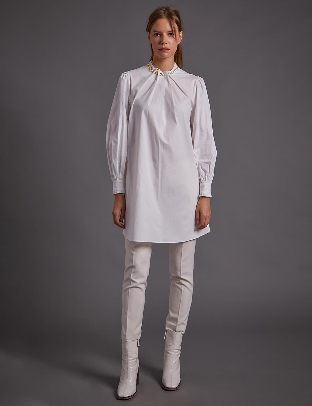 Pearl and Chain Detailed Tunic Optical White