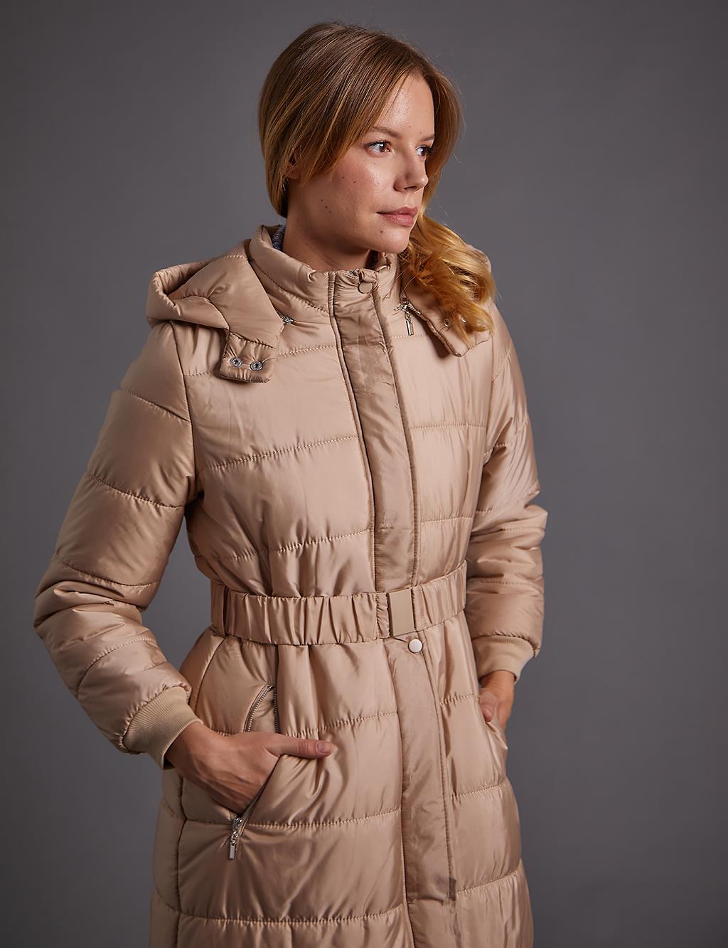 Belted Hooded Anorak Coat Dust Smoke