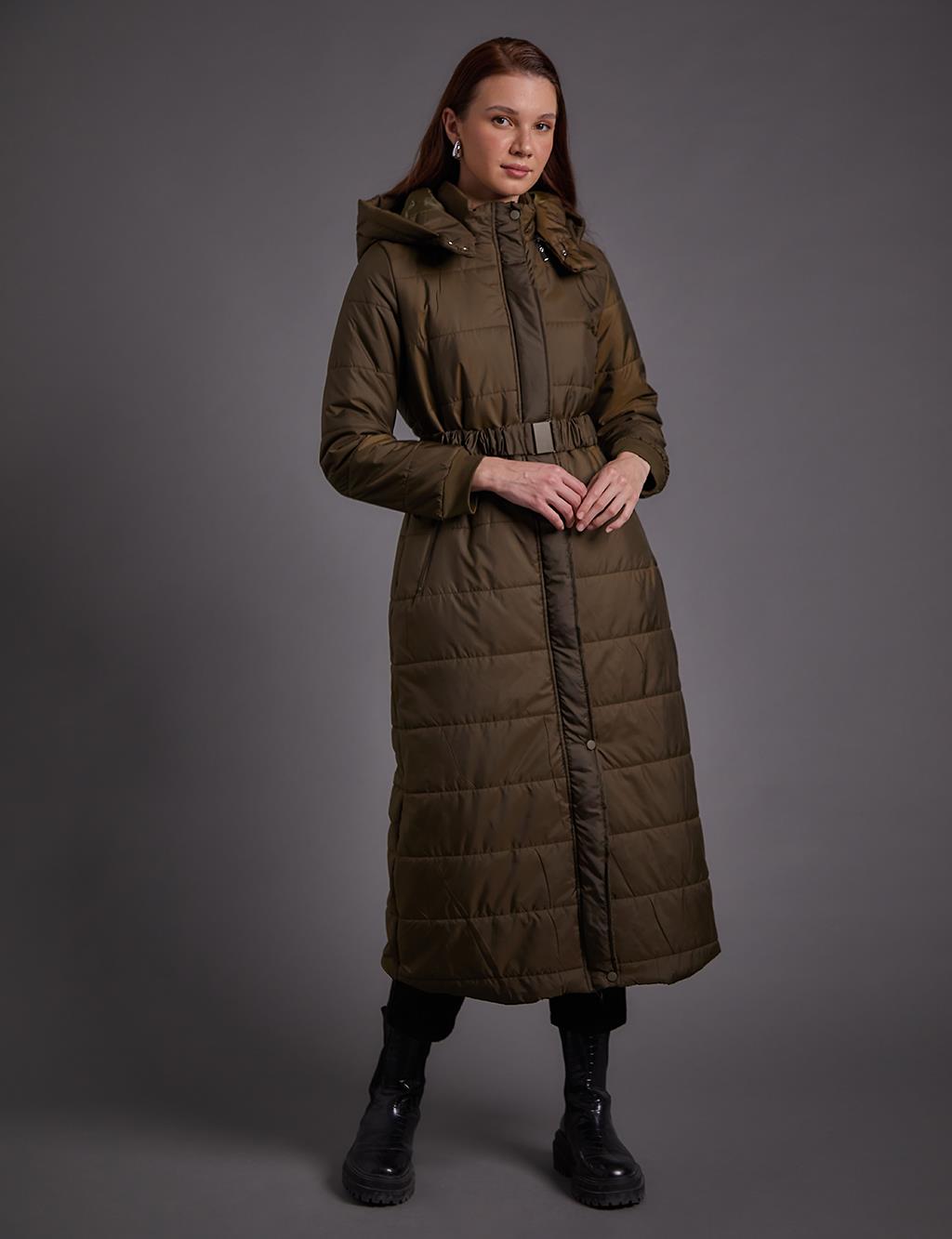 Belted Hooded Anorak Coat Khaki