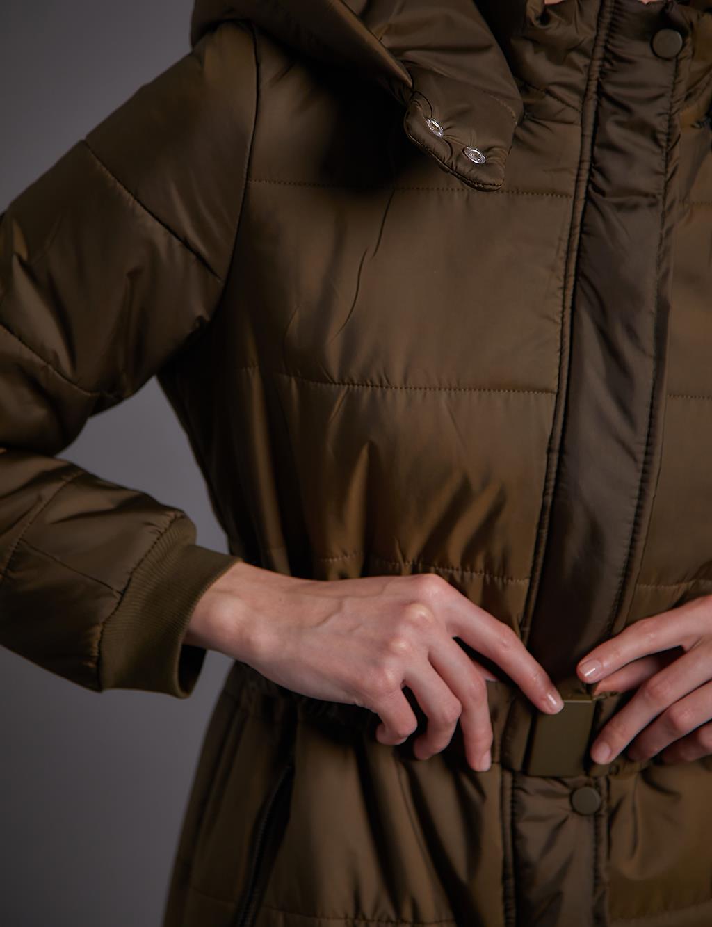 Belted Hooded Anorak Coat Khaki