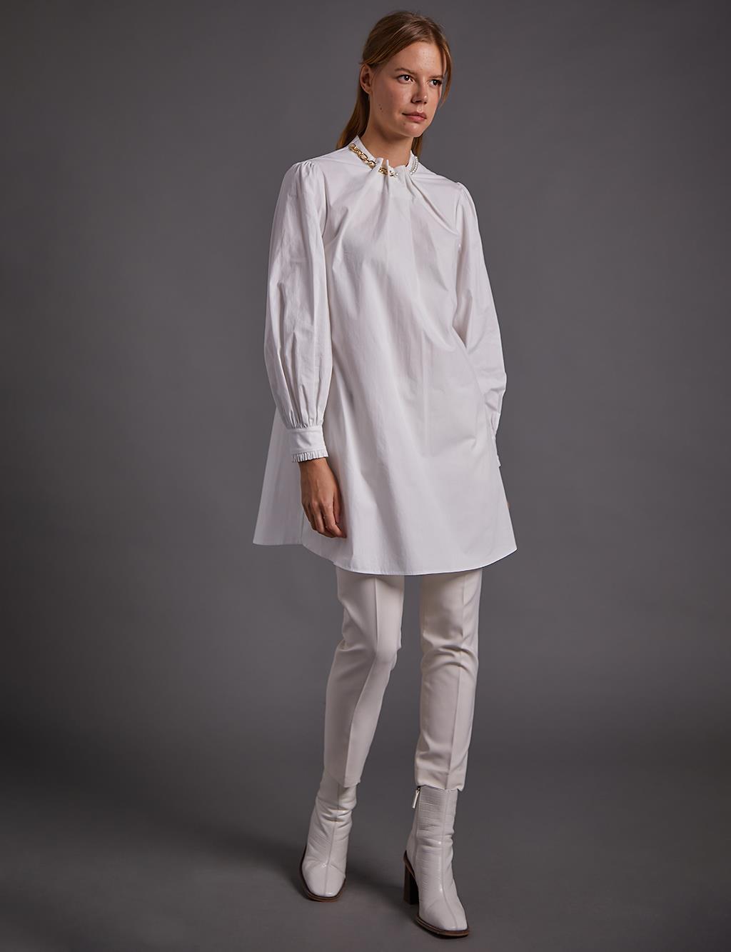 Pearl and Chain Detailed Tunic Optical White