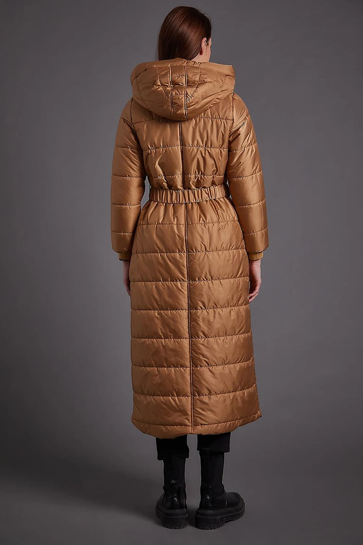 Belted Hooded Anorak Coat Dark Beige