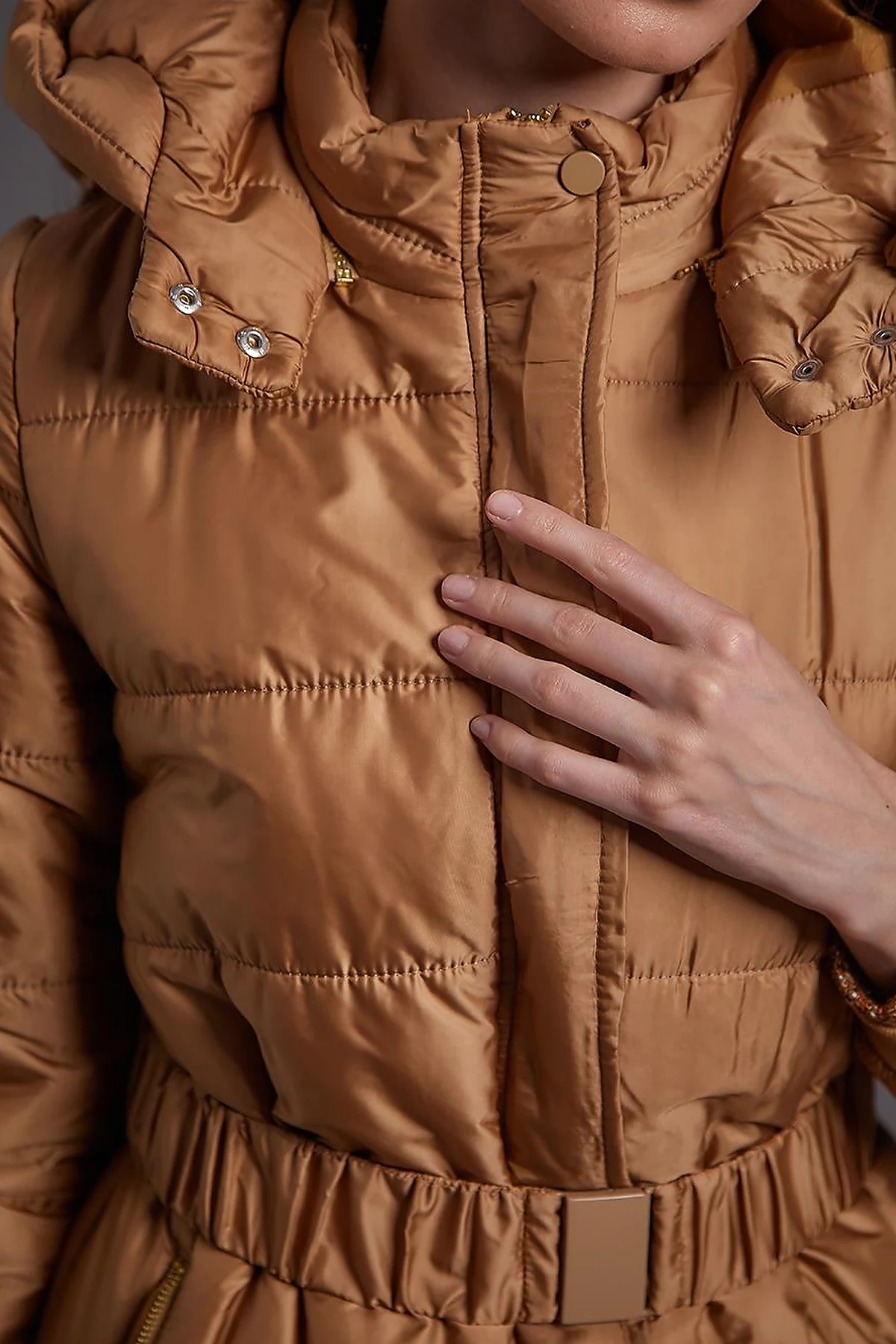 Belted Hooded Anorak Coat Dark Beige