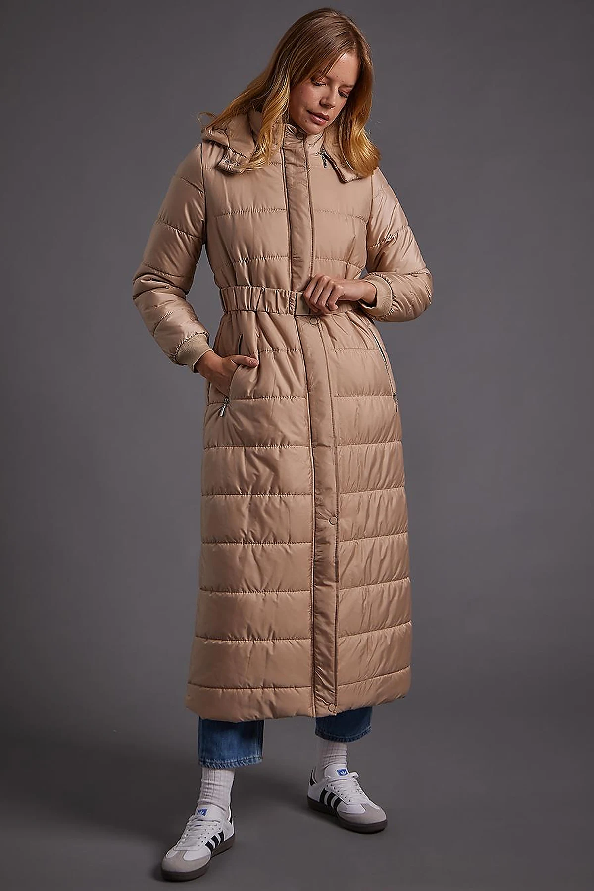 Belted Hooded Anorak Coat Dust Smoke