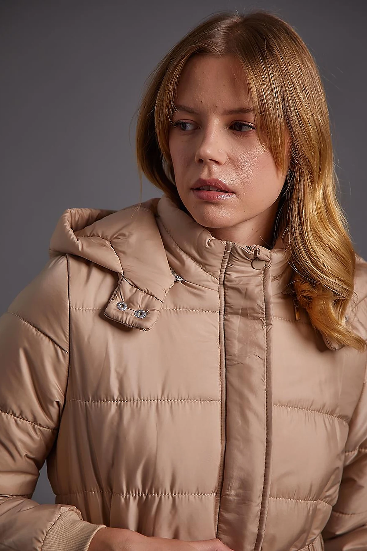 Belted Hooded Anorak Coat Dust Smoke