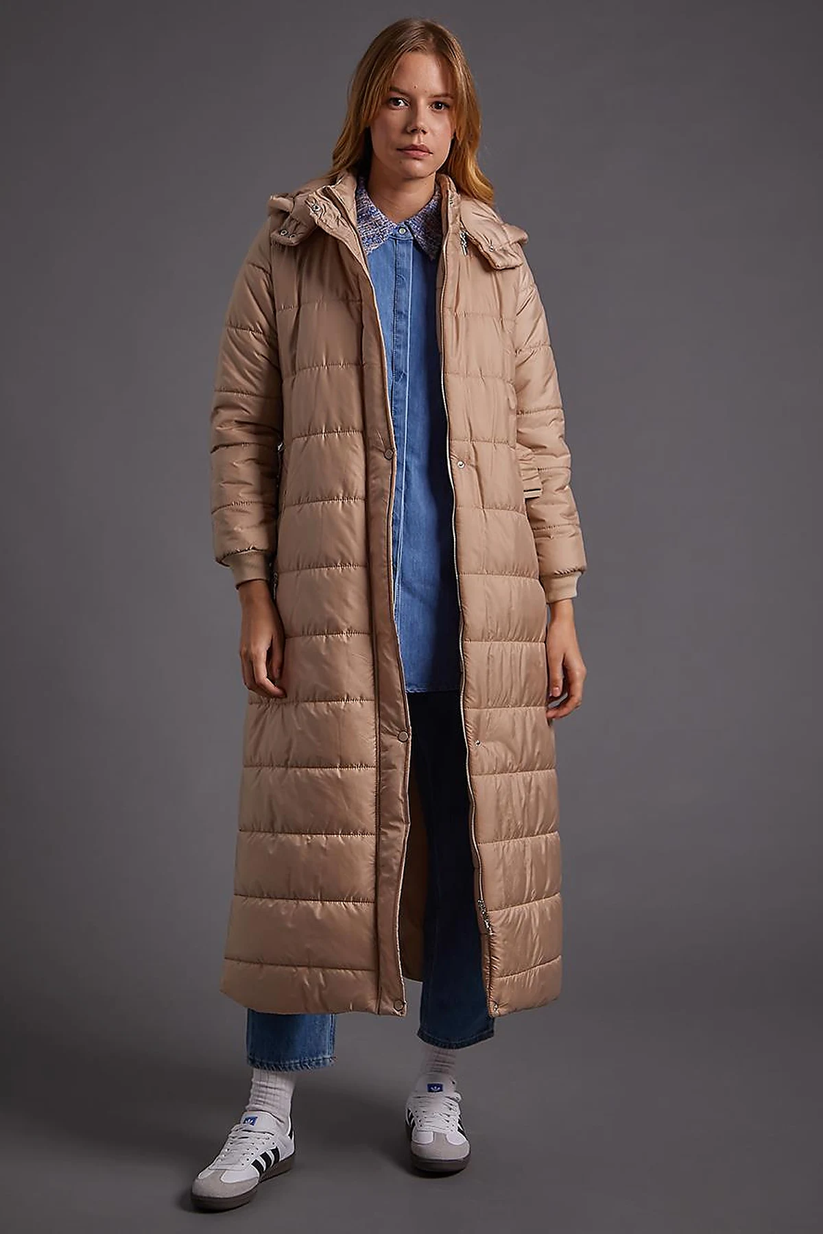Belted Hooded Anorak Coat Dust Smoke