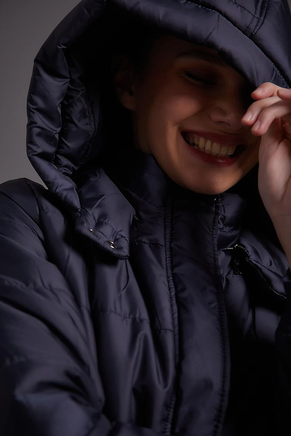 Belted Hooded Anorak Coat Dark Navy Blue