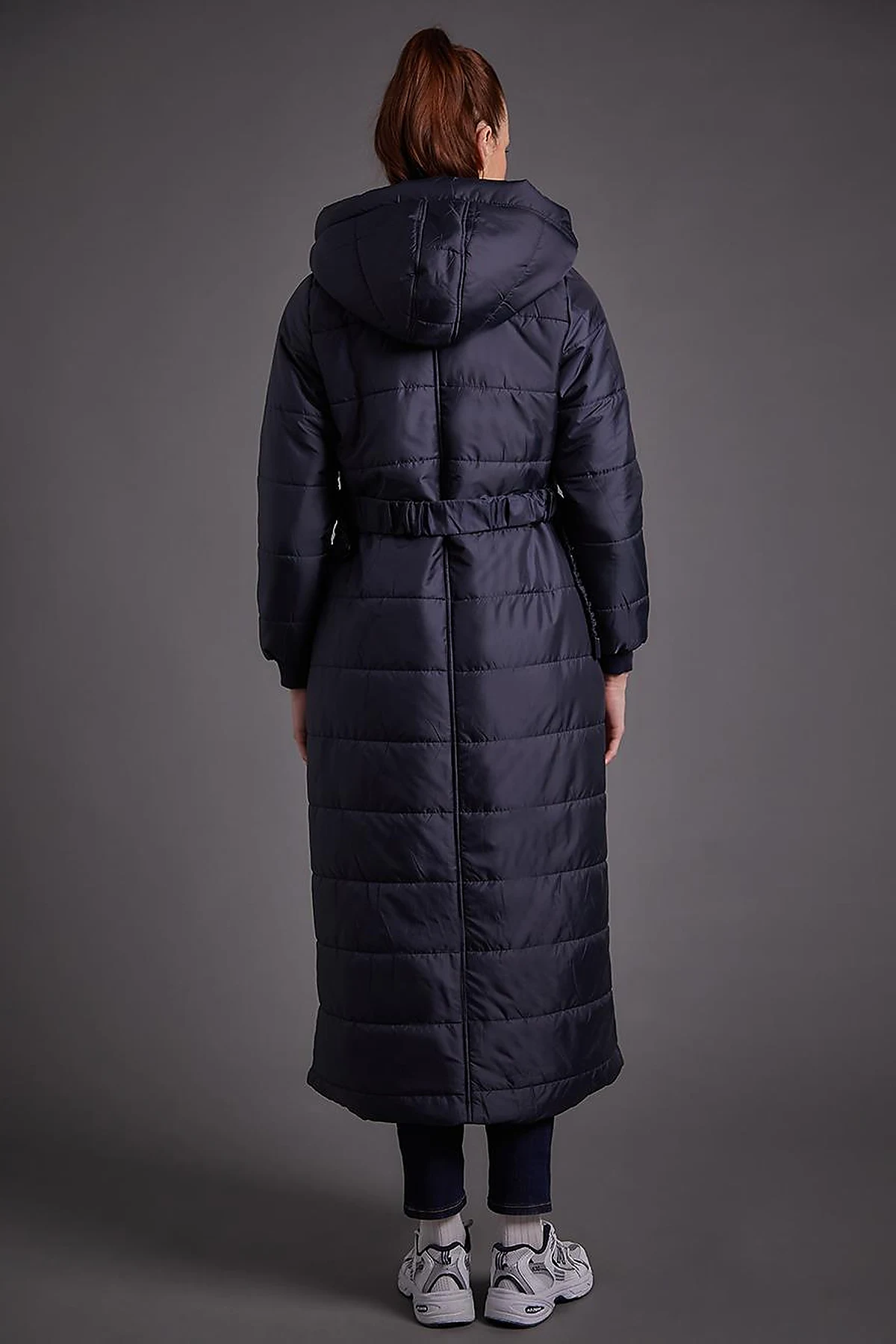 Belted Hooded Anorak Coat Dark Navy Blue