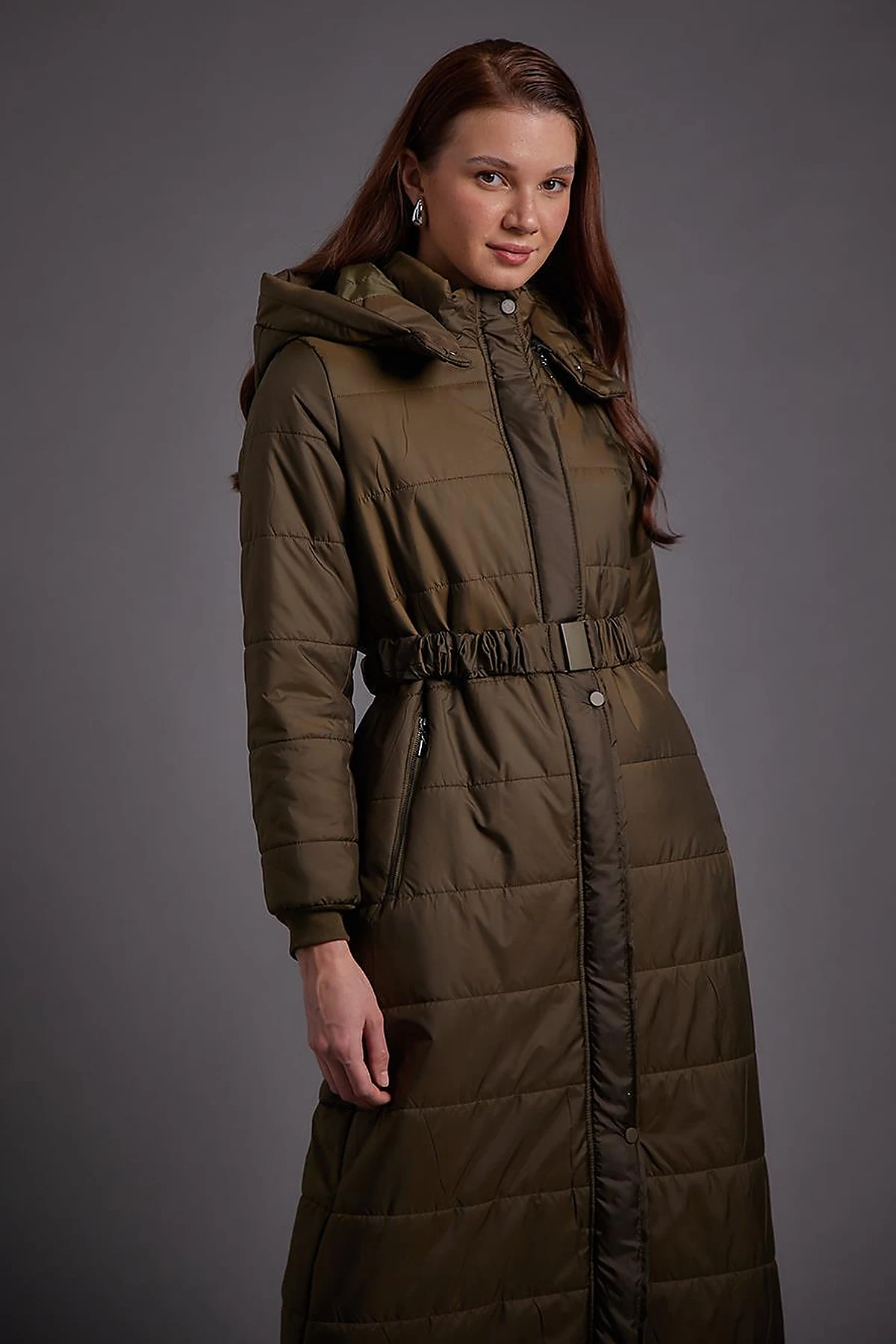 Belted Hooded Anorak Coat Khaki