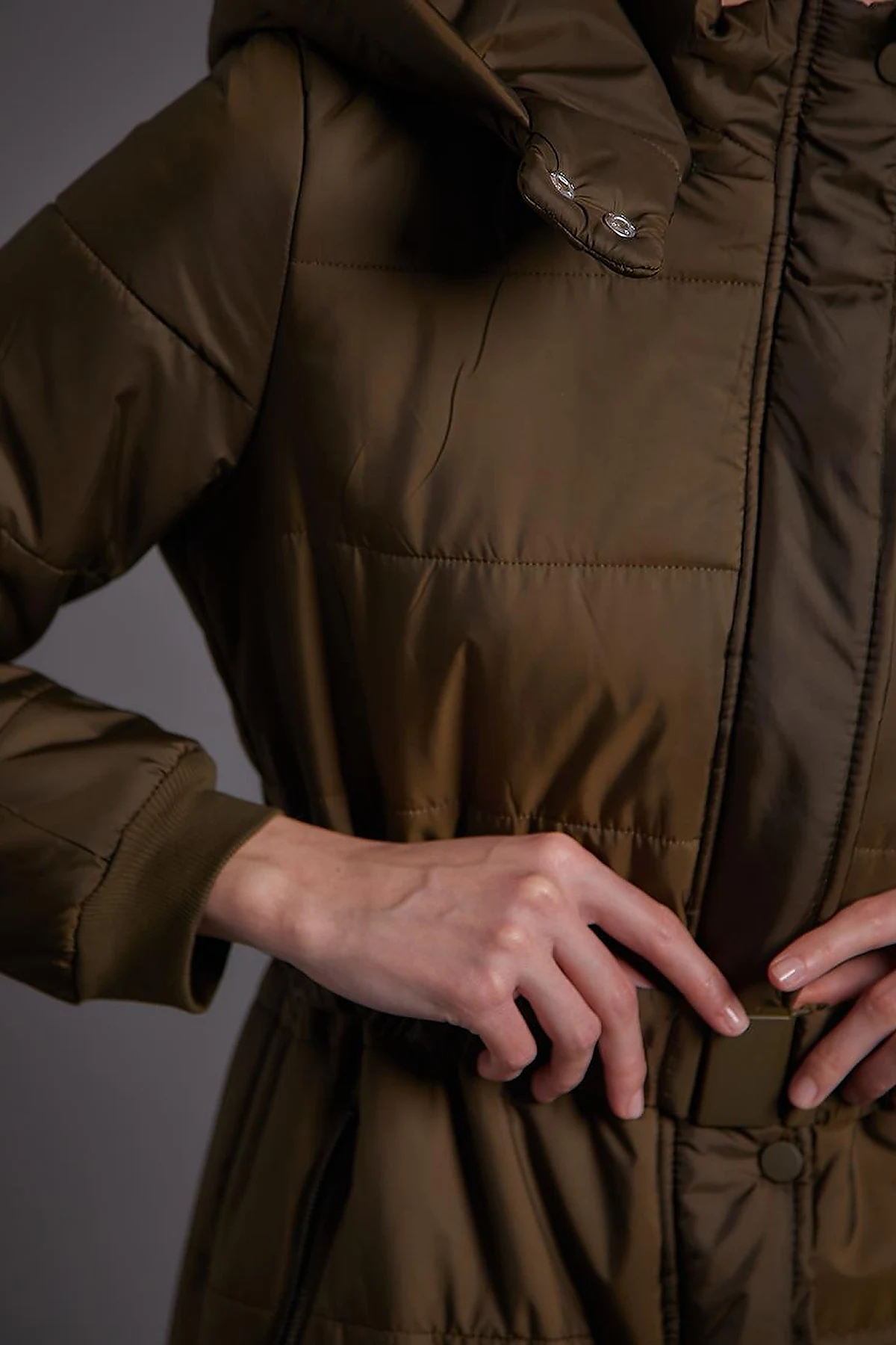 Belted Hooded Anorak Coat Khaki