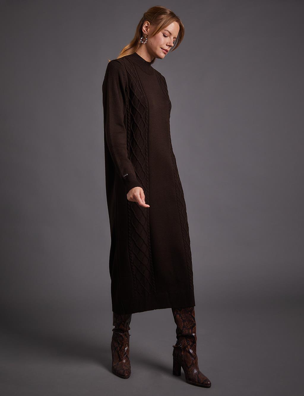 Patterned Knitwear Dress Brown