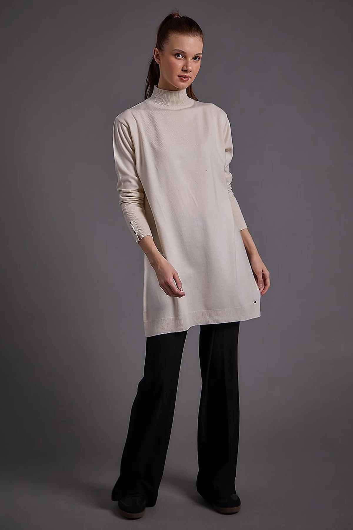Turtleneck Basic Knitwear Tunic Ecru 