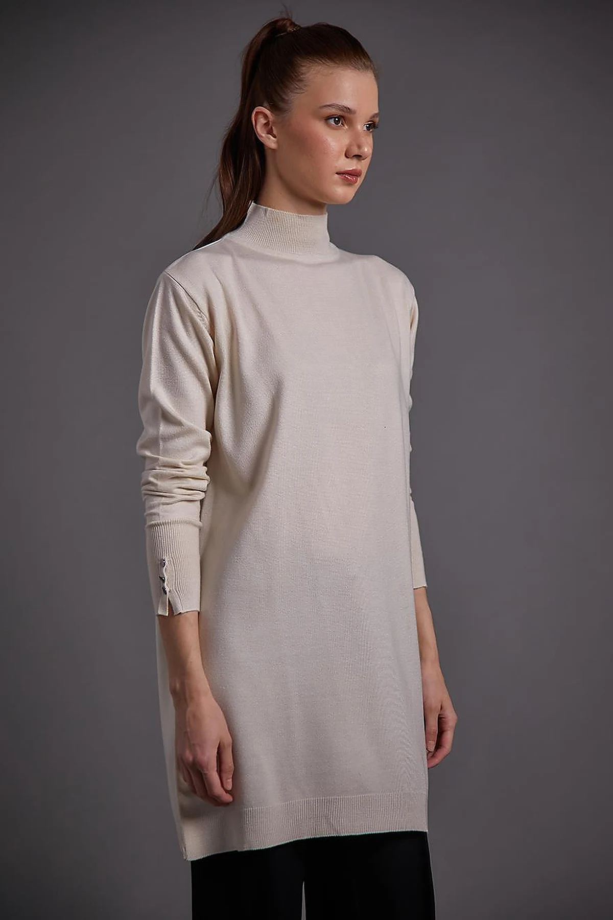 Turtleneck Basic Knitwear Tunic Ecru 