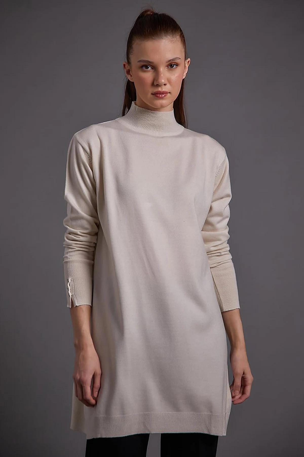 Turtleneck Basic Knitwear Tunic Ecru 