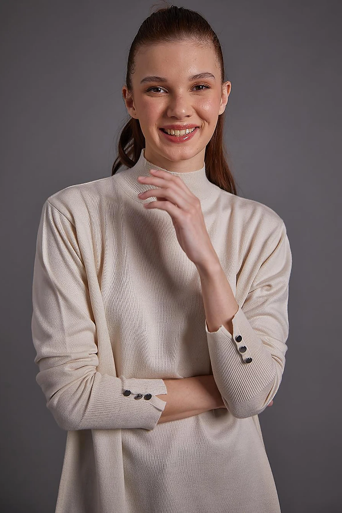 Turtleneck Basic Knitwear Tunic Ecru 