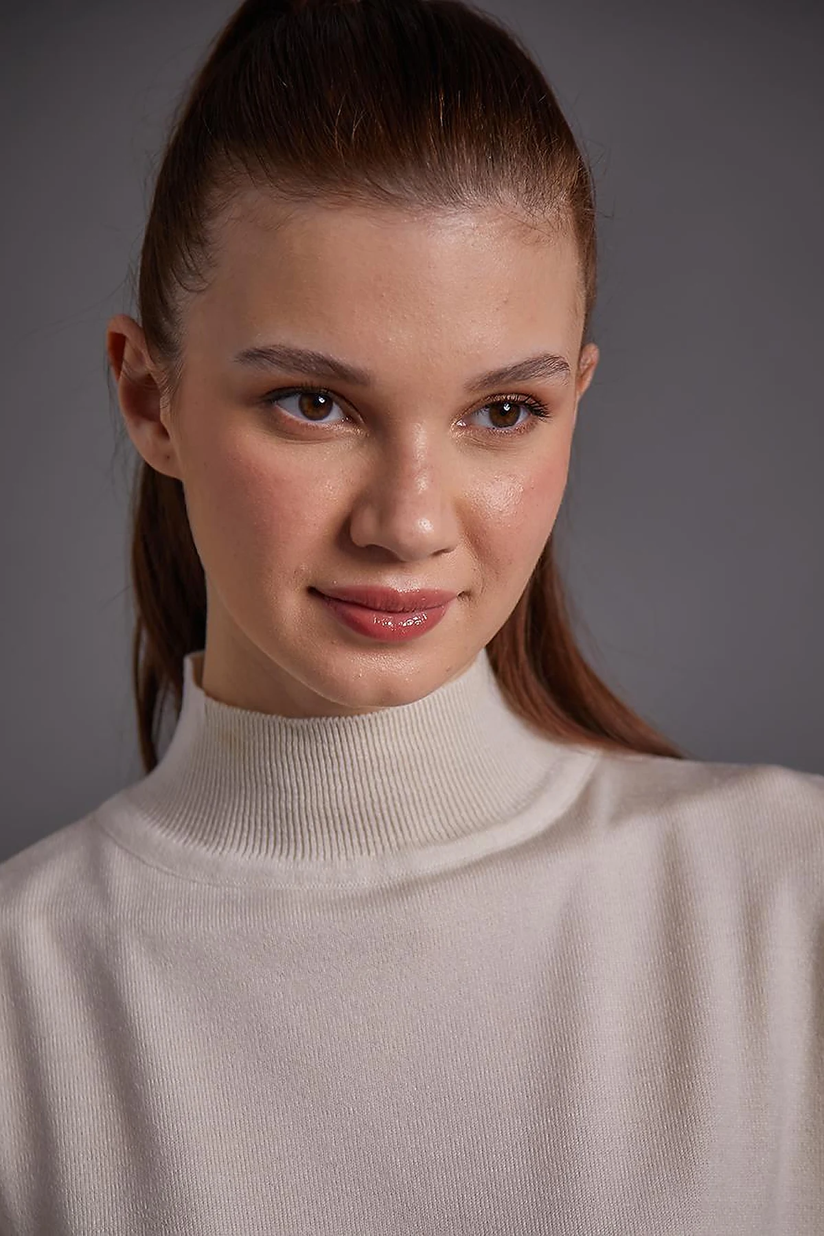Turtleneck Basic Knitwear Tunic Ecru 