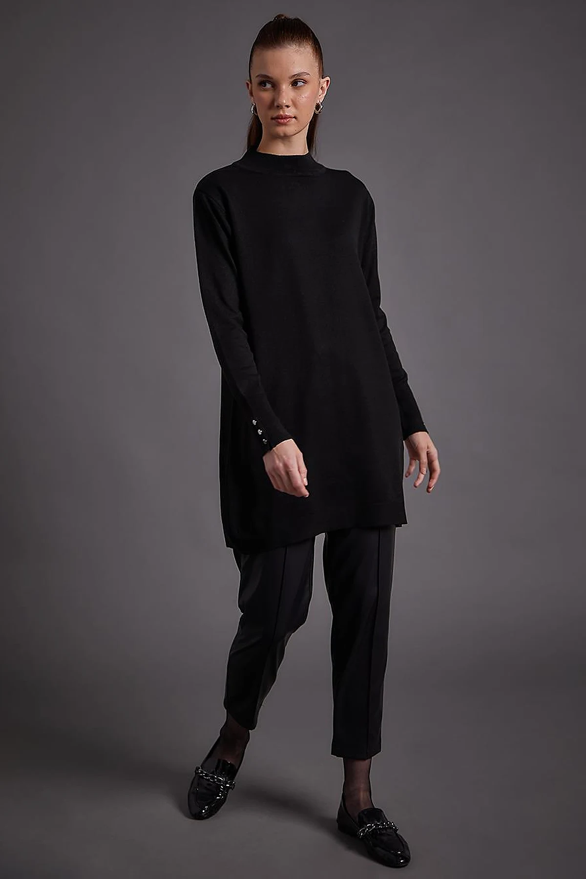 Turtleneck Basic Knitwear Tunic Black
