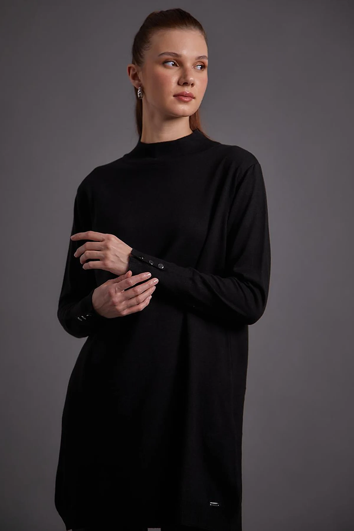 Turtleneck Basic Knitwear Tunic Black