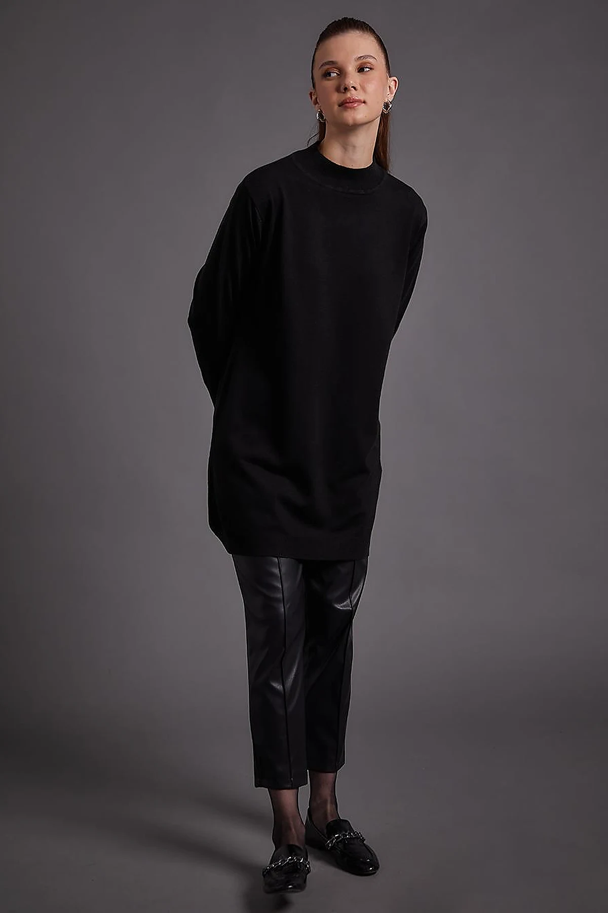 Turtleneck Basic Knitwear Tunic Black