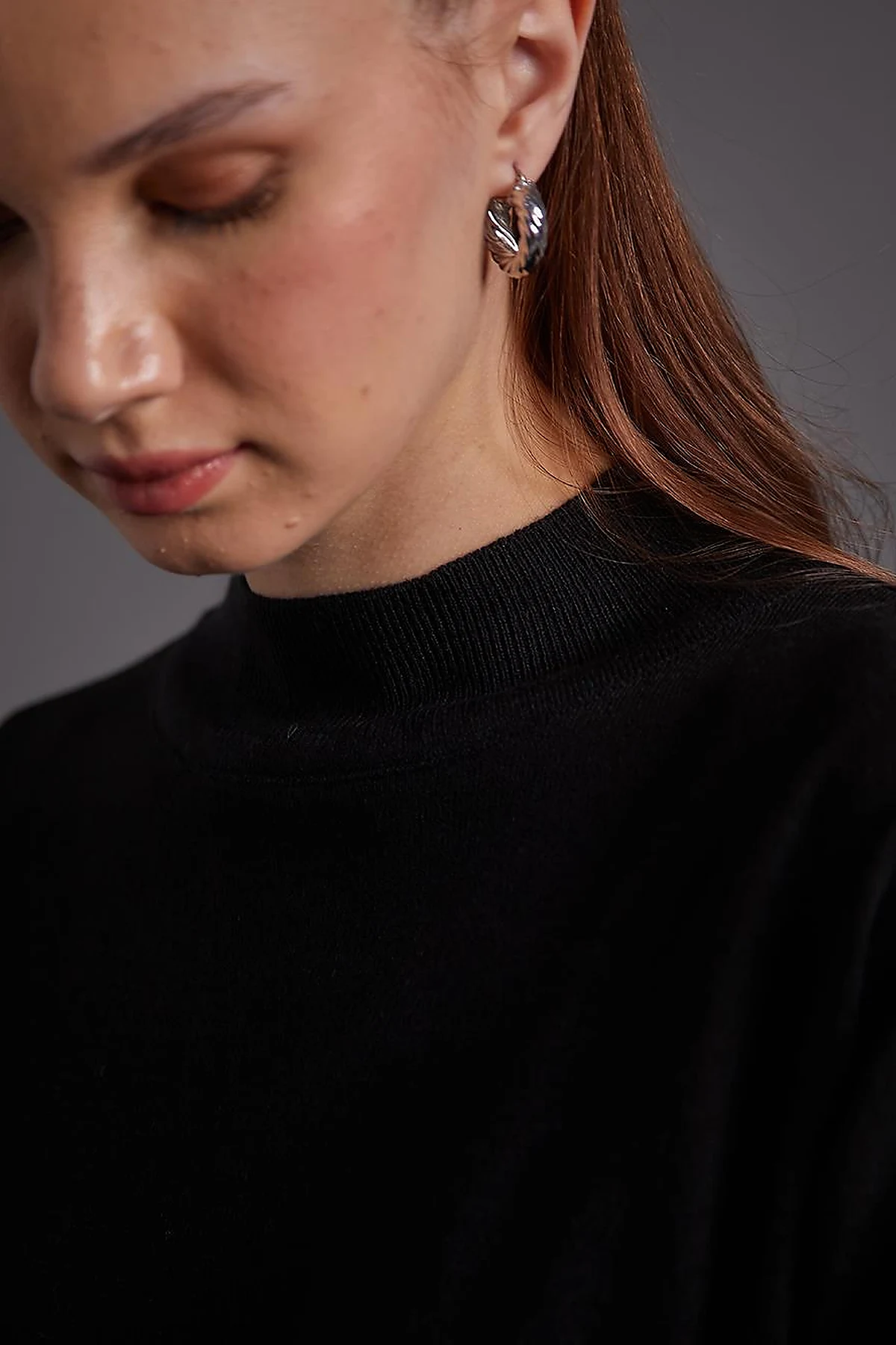 Turtleneck Basic Knitwear Tunic Black
