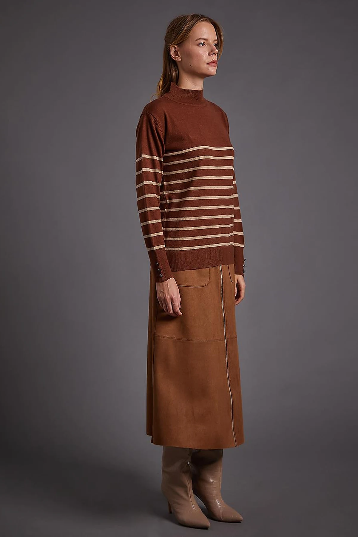 Turtleneck Striped Knitwear Sweater Red Brown Stone