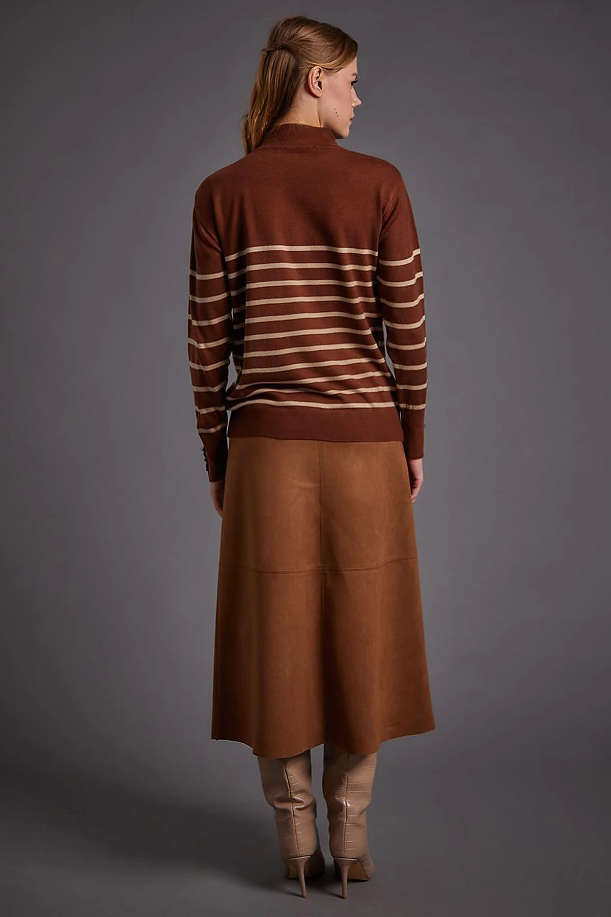 Turtleneck Striped Knitwear Sweater Red Brown Stone