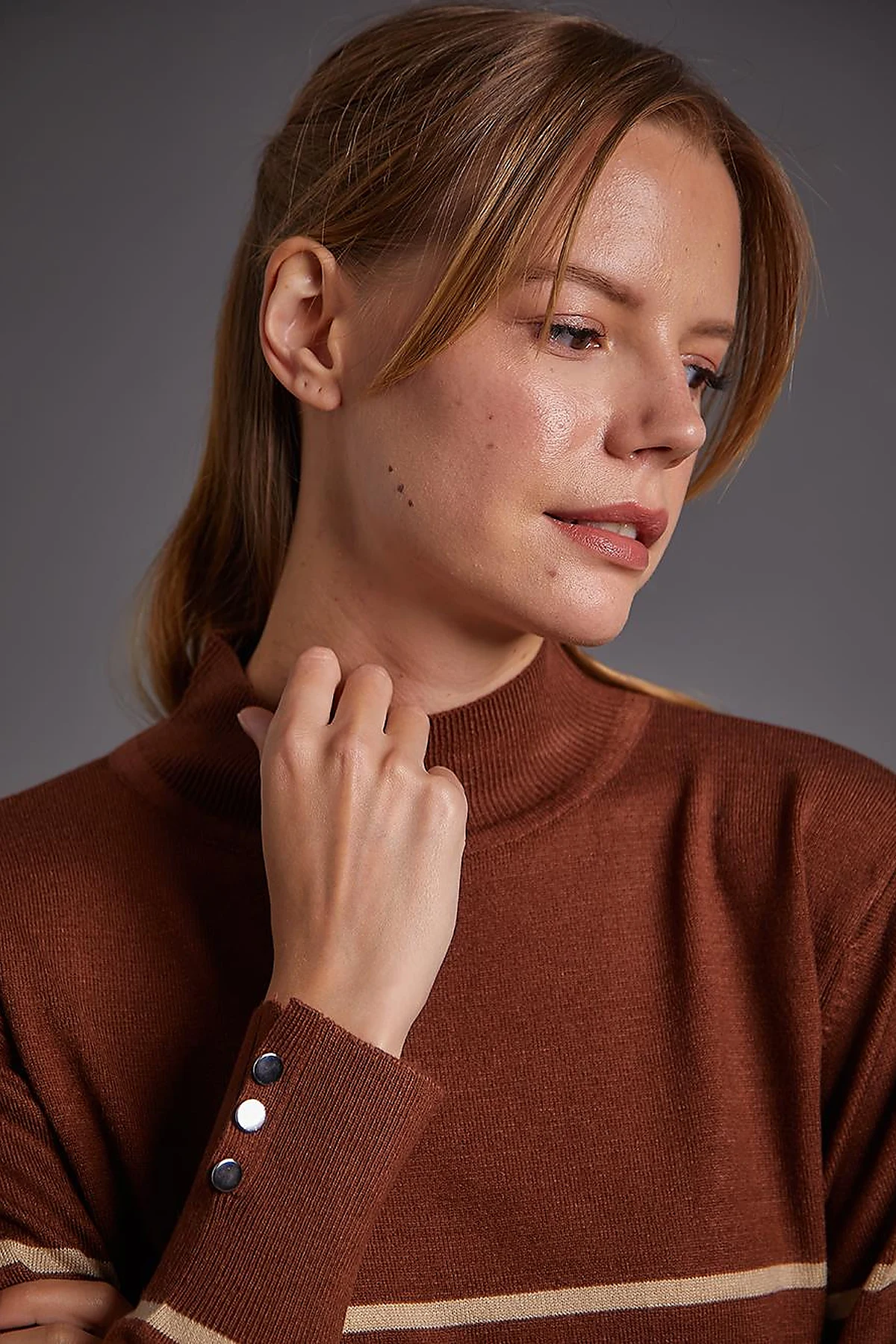 Turtleneck Striped Knitwear Sweater Red Brown Stone