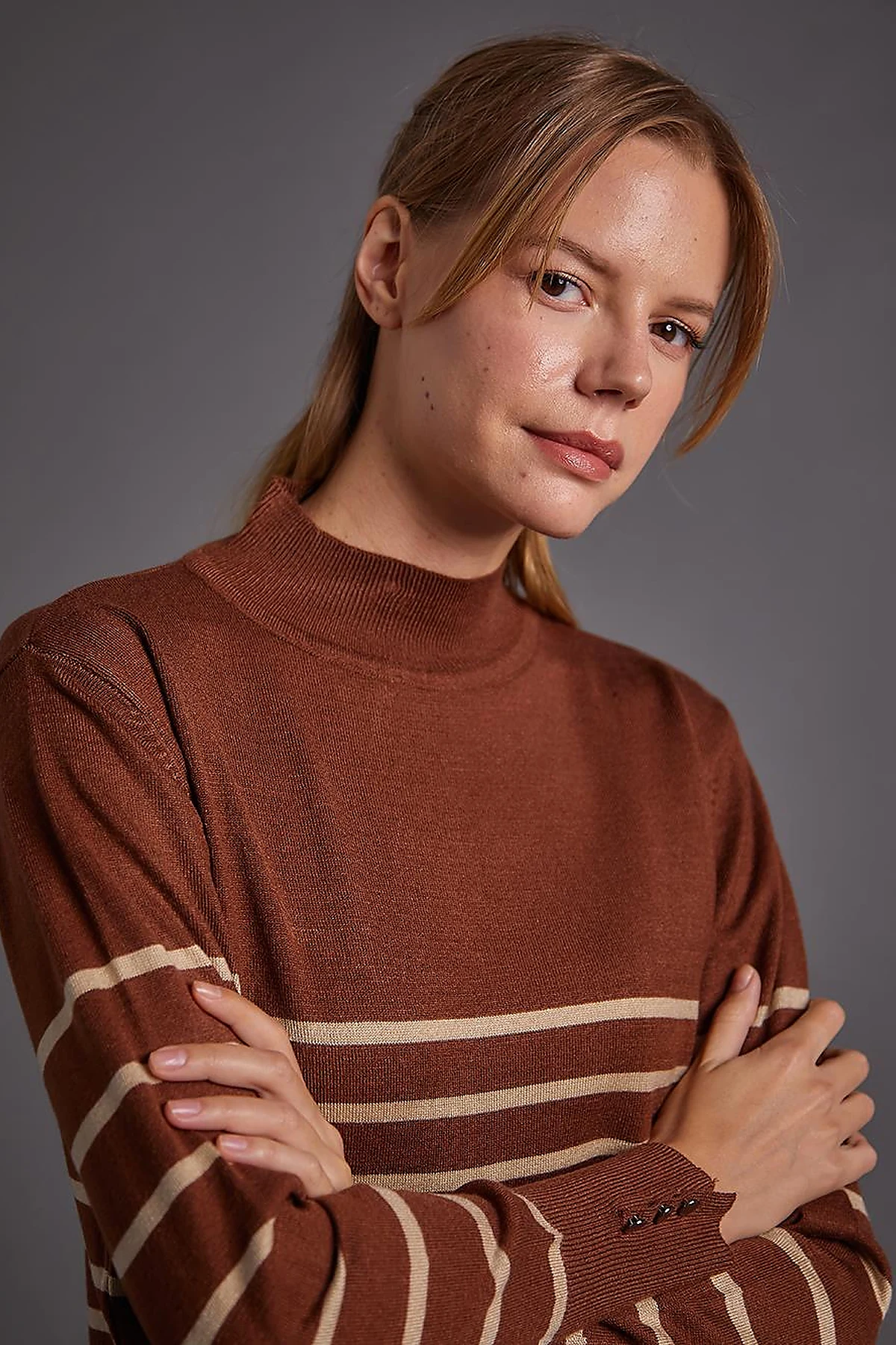 Turtleneck Striped Knitwear Sweater Red Brown Stone