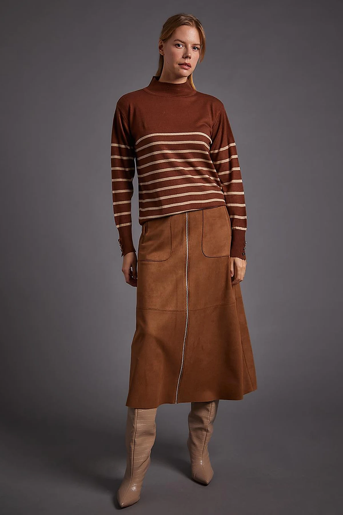 Turtleneck Striped Knitwear Sweater Red Brown Stone