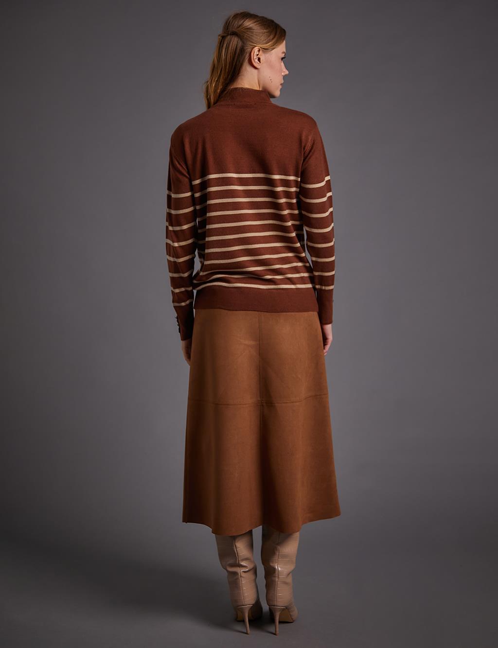 Turtleneck Striped Knitwear Blouse Red Brown Stone